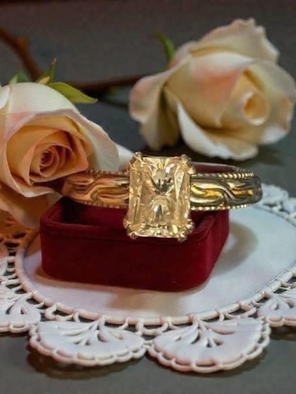 Beautiful sterling and vermeil Moissanite Diamond ring